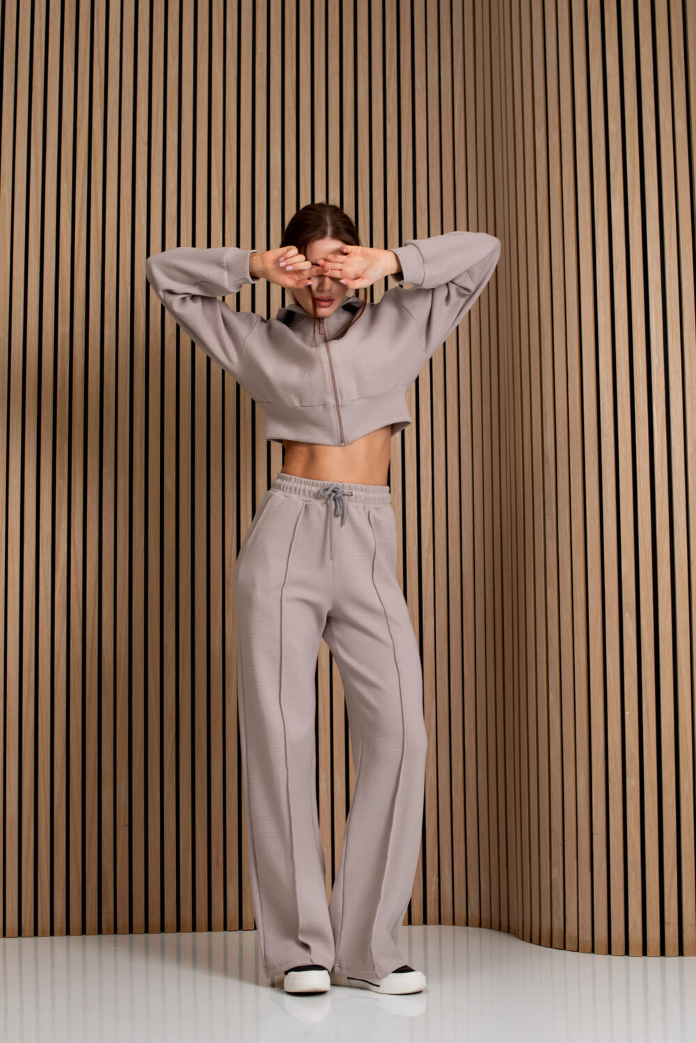 Жіночі штани палаццо вафельні з високою посадкою