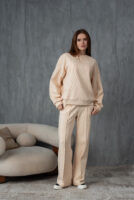 Жіночі штани палаццо вафельні з високою посадкою