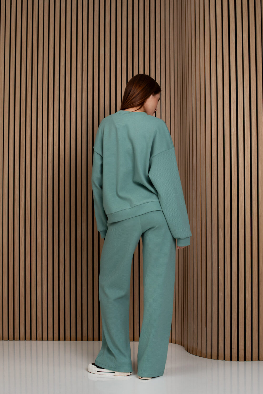 Жіночі штани палаццо вафельні з високою посадкою