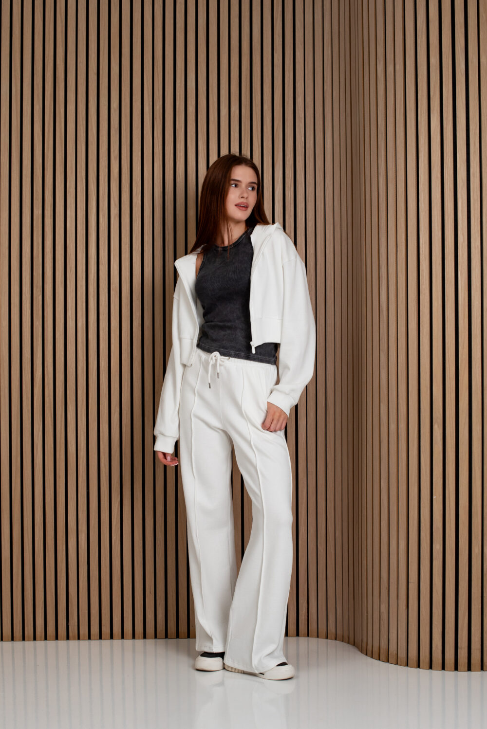 Жіночі штани палаццо вафельні з високою посадкою