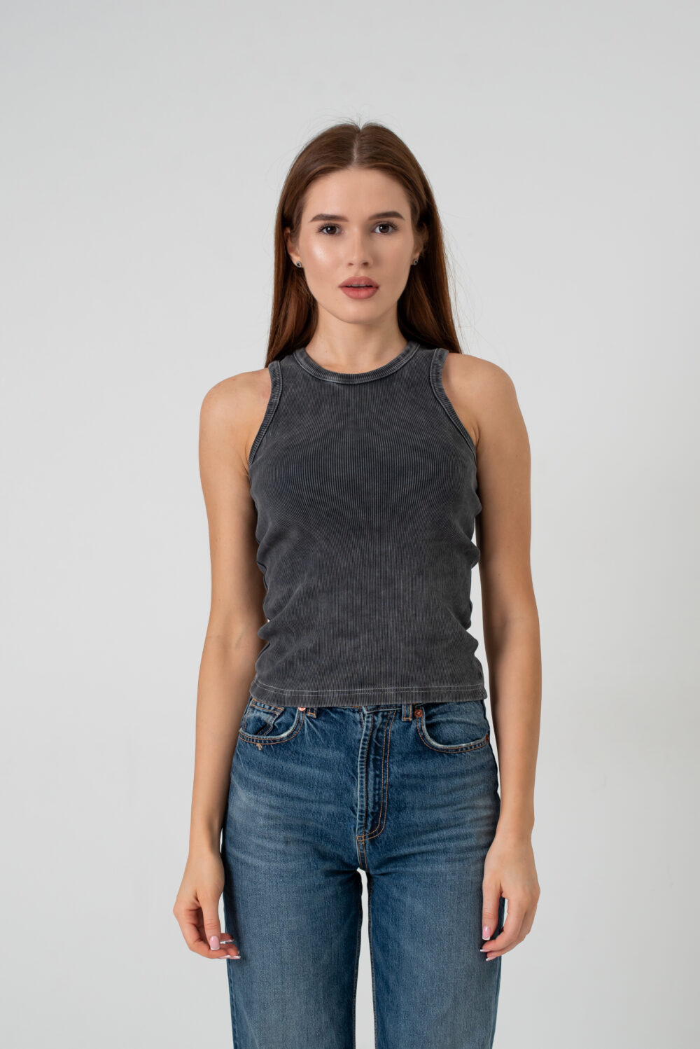 Жіноча майка кашкорсе приталена базова без рукавів