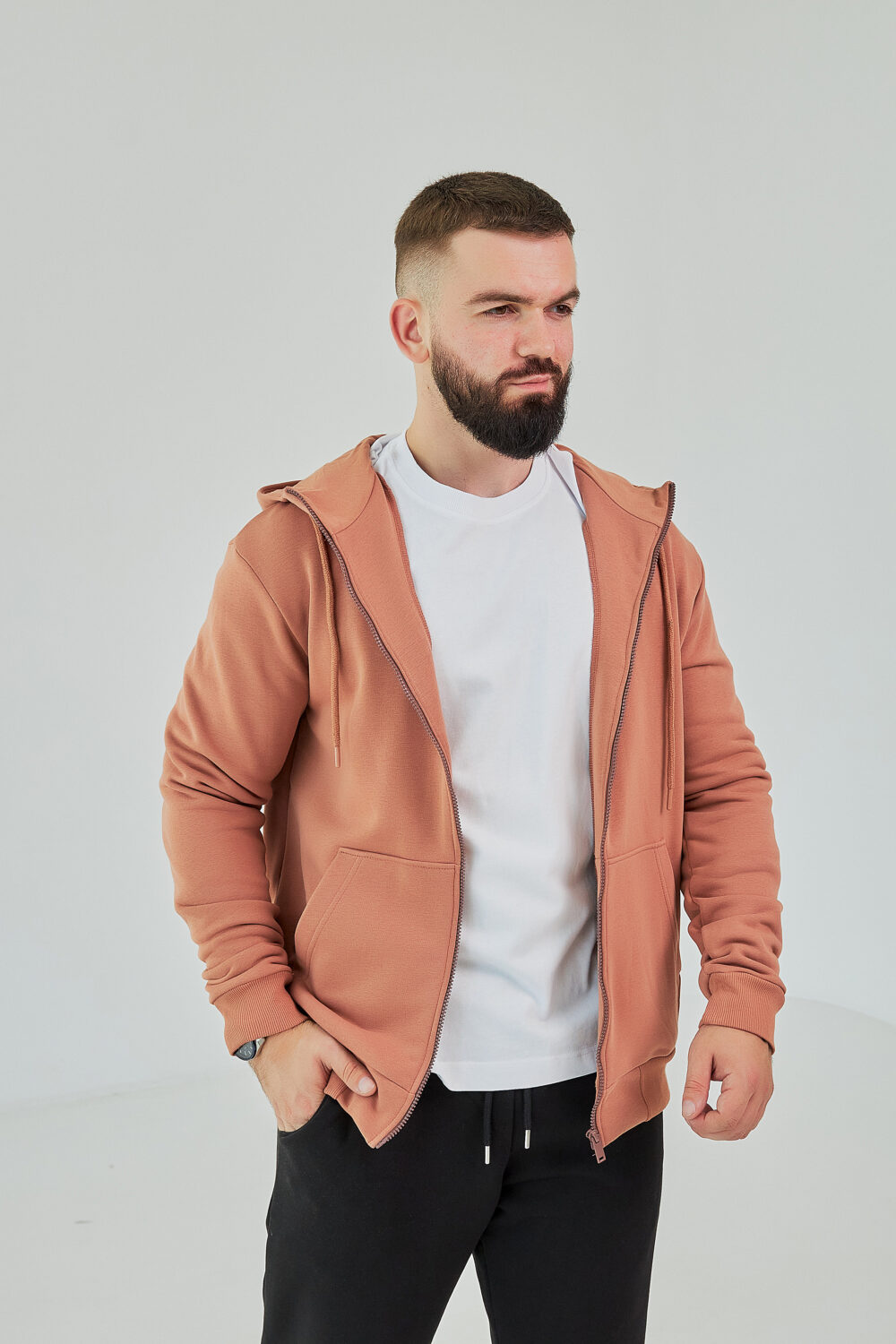 Чоловіче зіп худі на блискавці з м’якого трикотажу