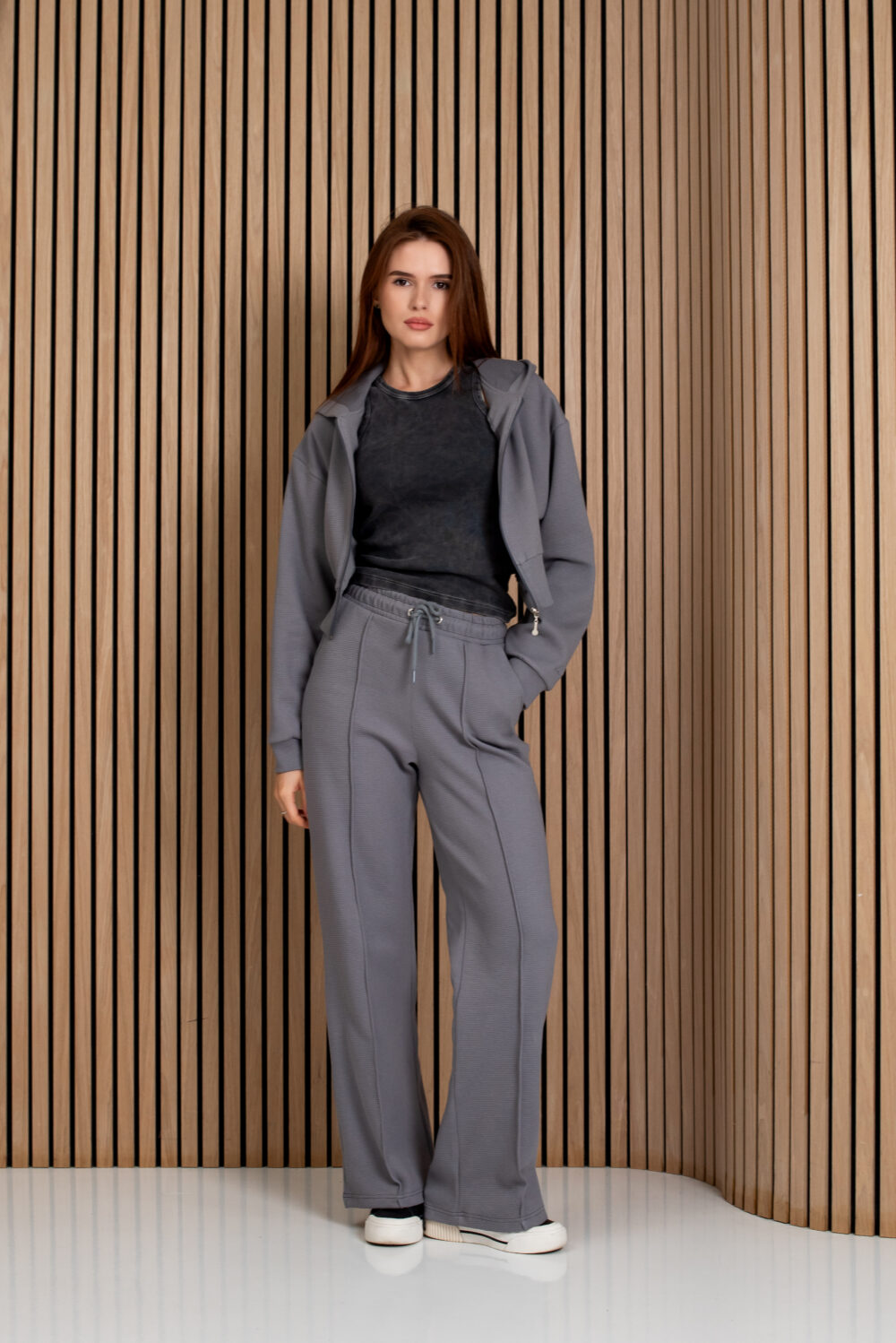 Жіночі штани палаццо вафельні з високою посадкою