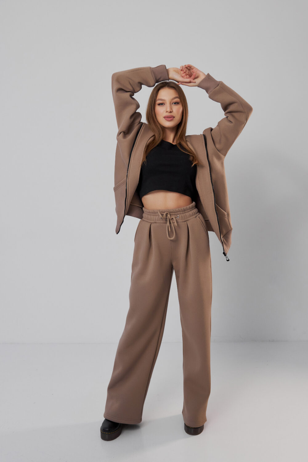 Жіночі штани палаццо на резинці з начосом теплі та вільні