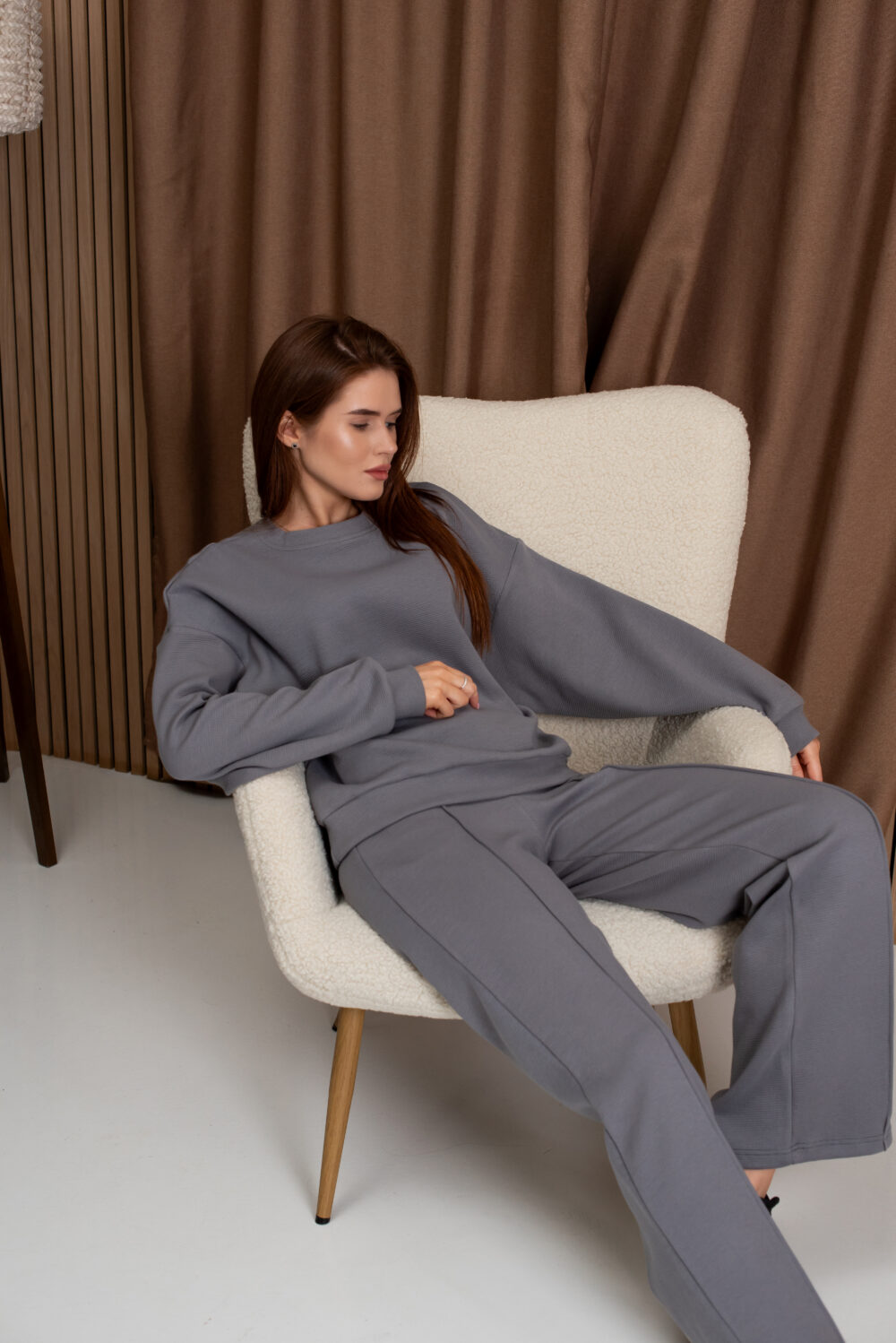 Жіночі штани палаццо вафельні з високою посадкою