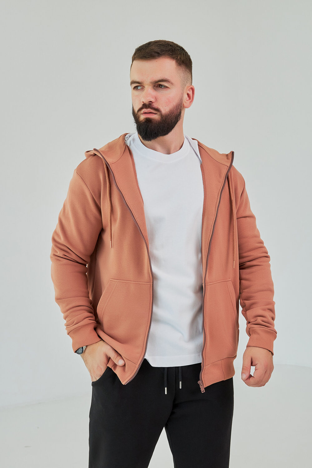 Чоловіче зіп худі на блискавці з м’якого трикотажу