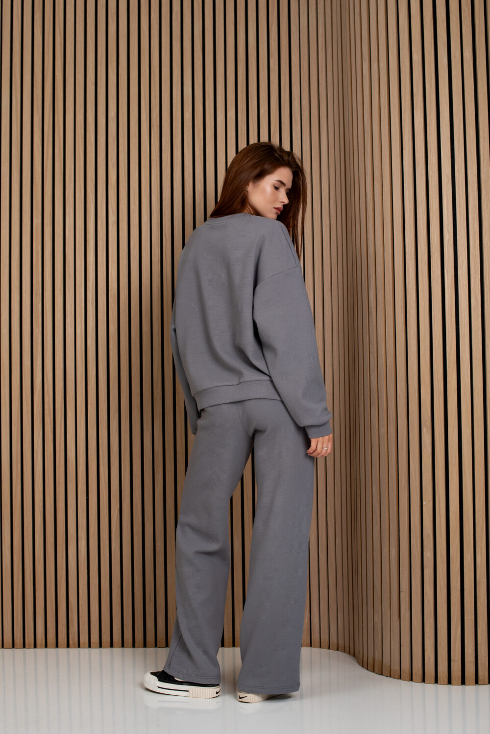 Жіночі штани палаццо вафельні з високою посадкою