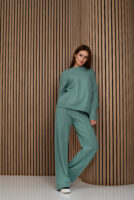 Жіночі штани палаццо вафельні з високою посадкою