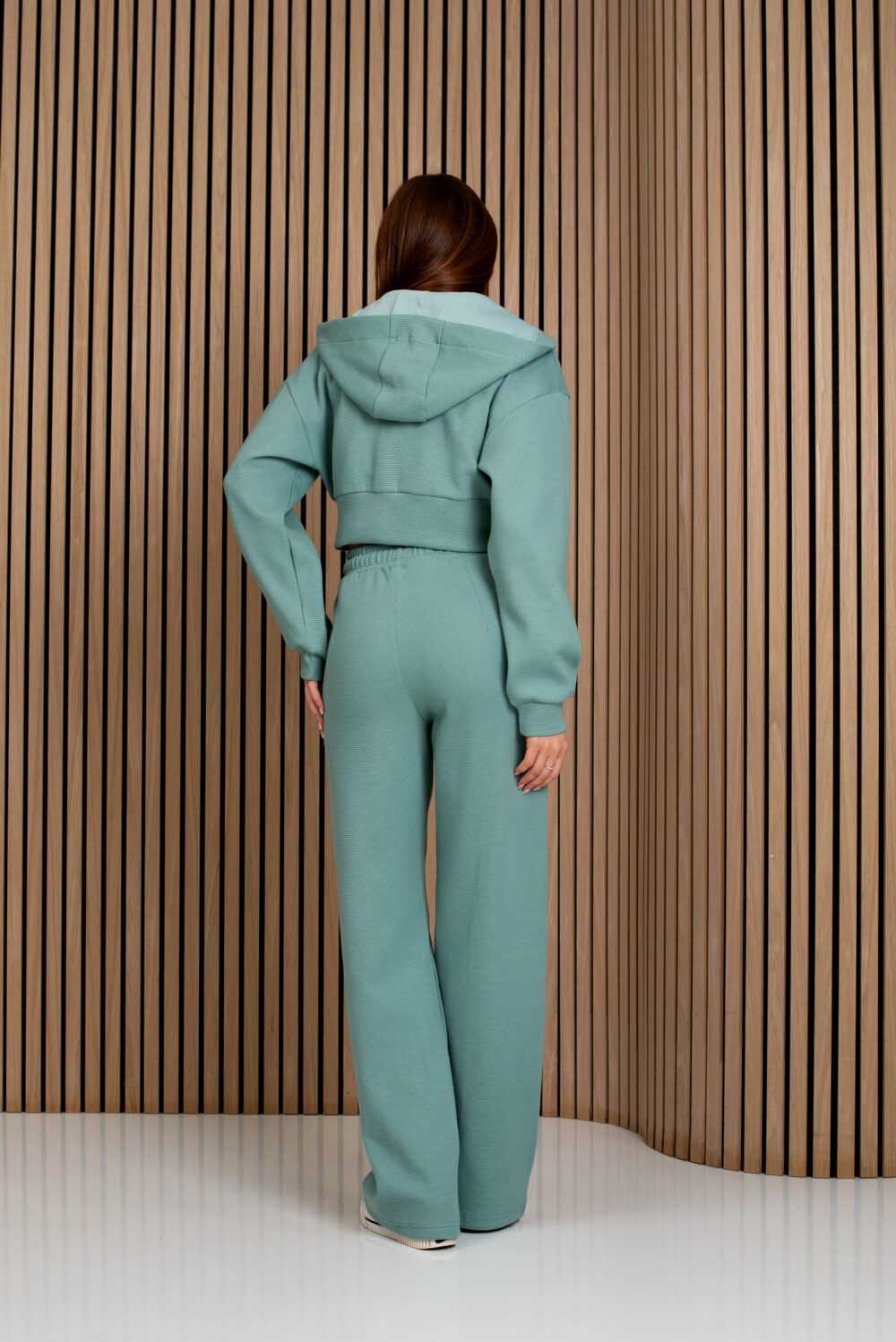 Жіночі штани палаццо вафельні з високою посадкою