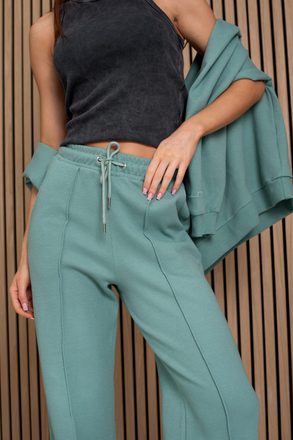 Жіночі штани палаццо вафельні з високою посадкою