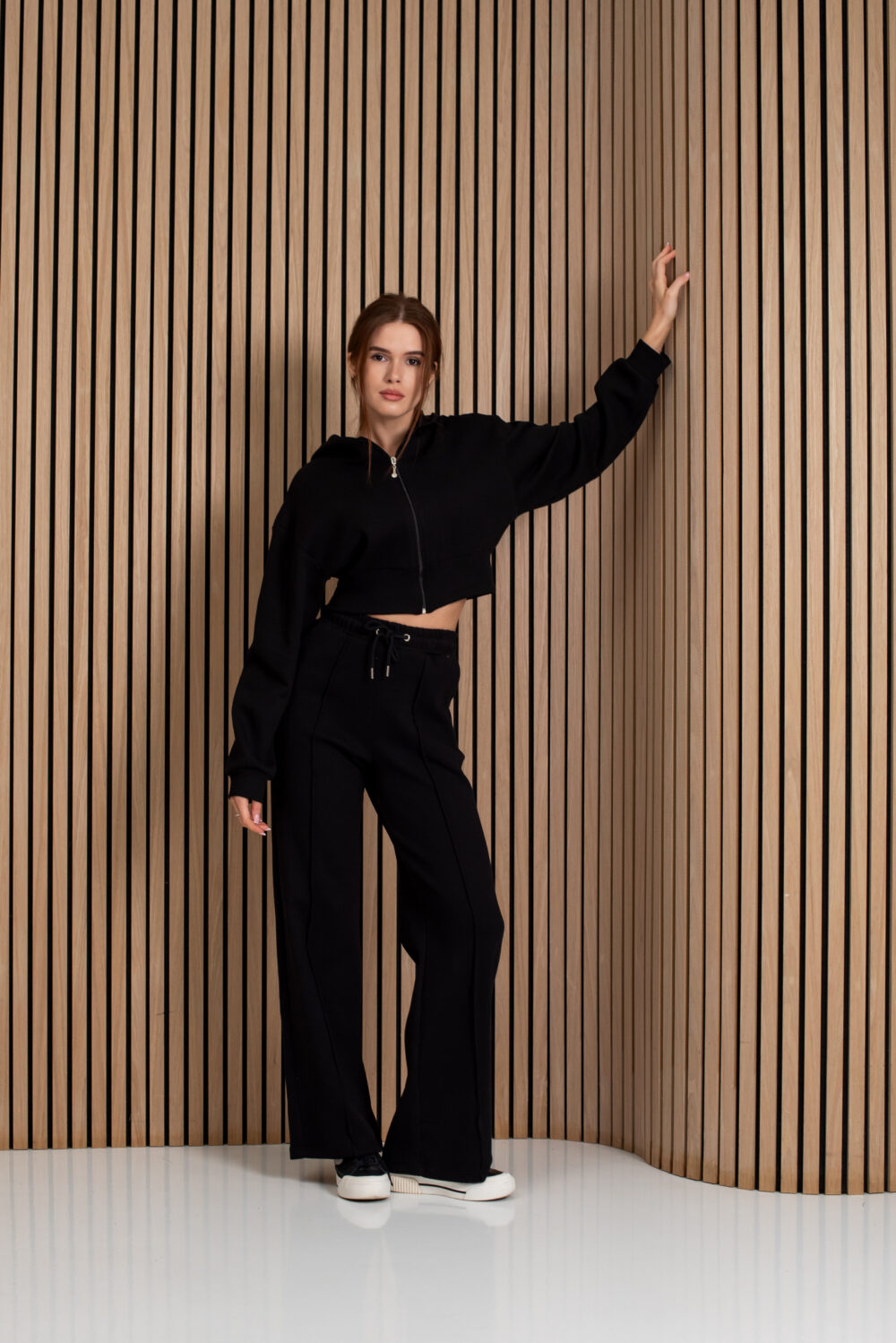 Жіночі штани палаццо вафельні з високою посадкою