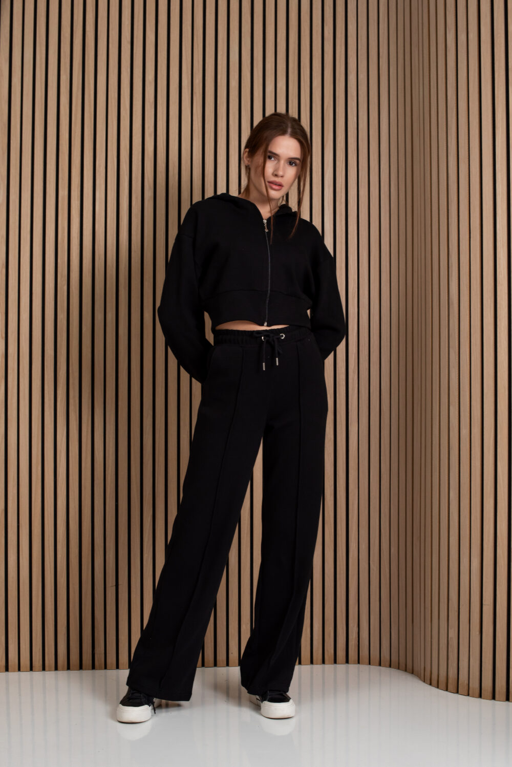 Жіночі штани палаццо вафельні з високою посадкою