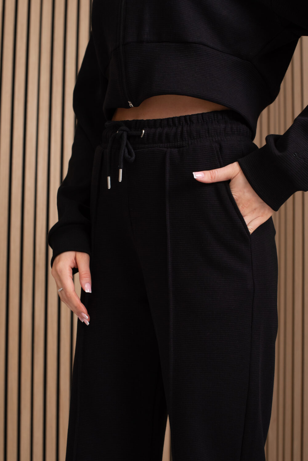 Жіночі штани палаццо вафельні з високою посадкою