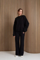 Жіночі штани палаццо вафельні з високою посадкою