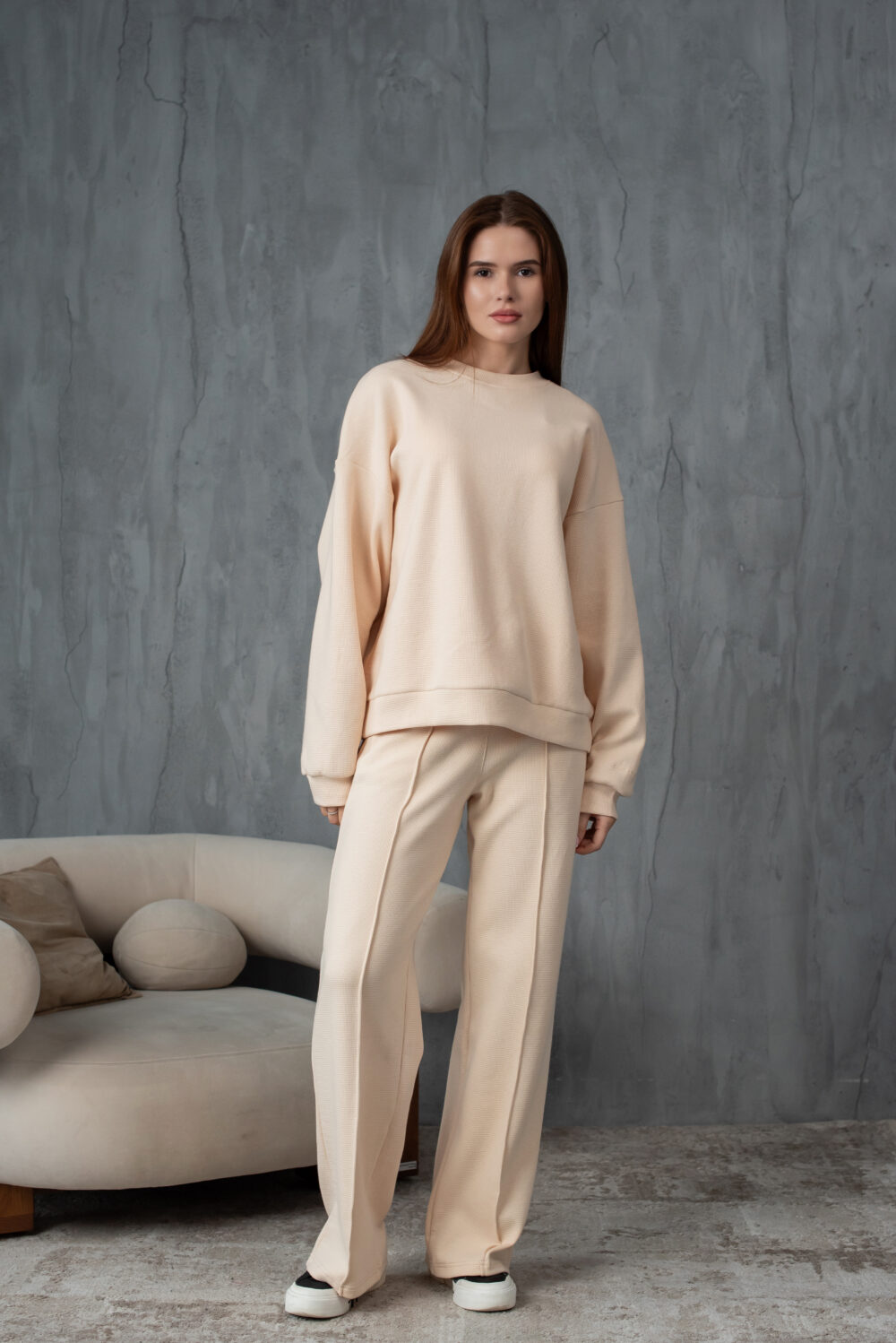 Жіночі штани палаццо вафельні з високою посадкою