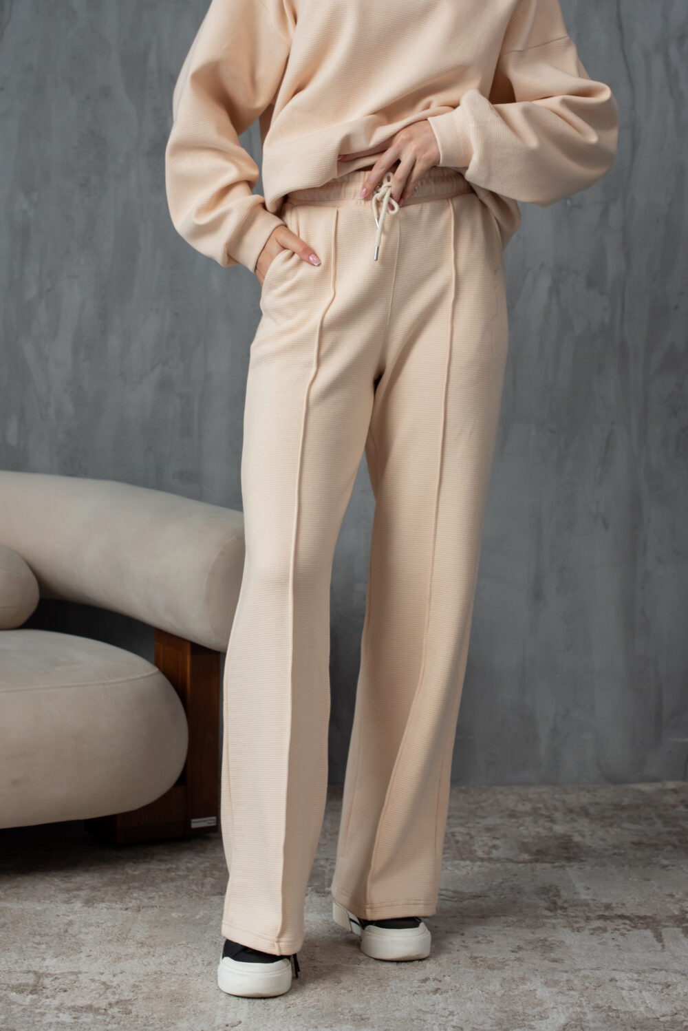 Жіночі штани палаццо вафельні з високою посадкою