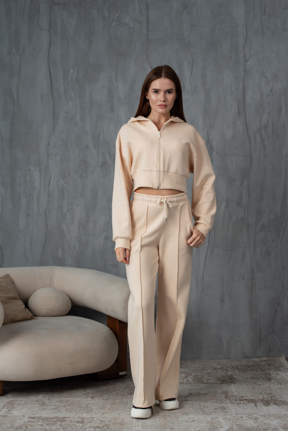 Жіночі штани палаццо вафельні з високою посадкою