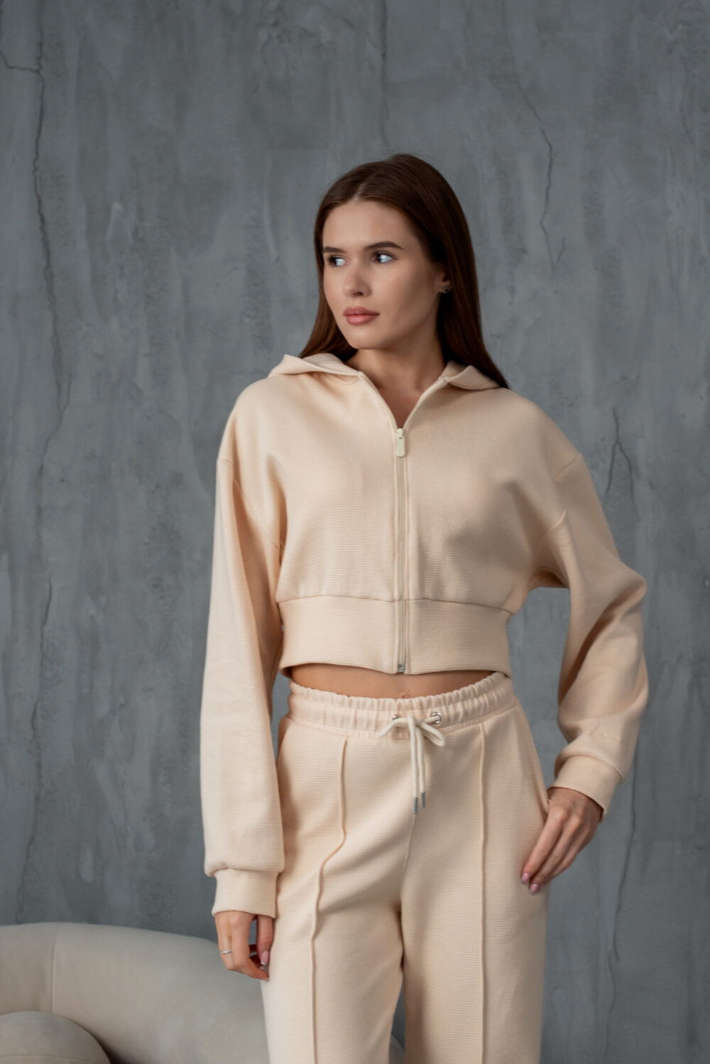 Жіночі штани палаццо вафельні з високою посадкою