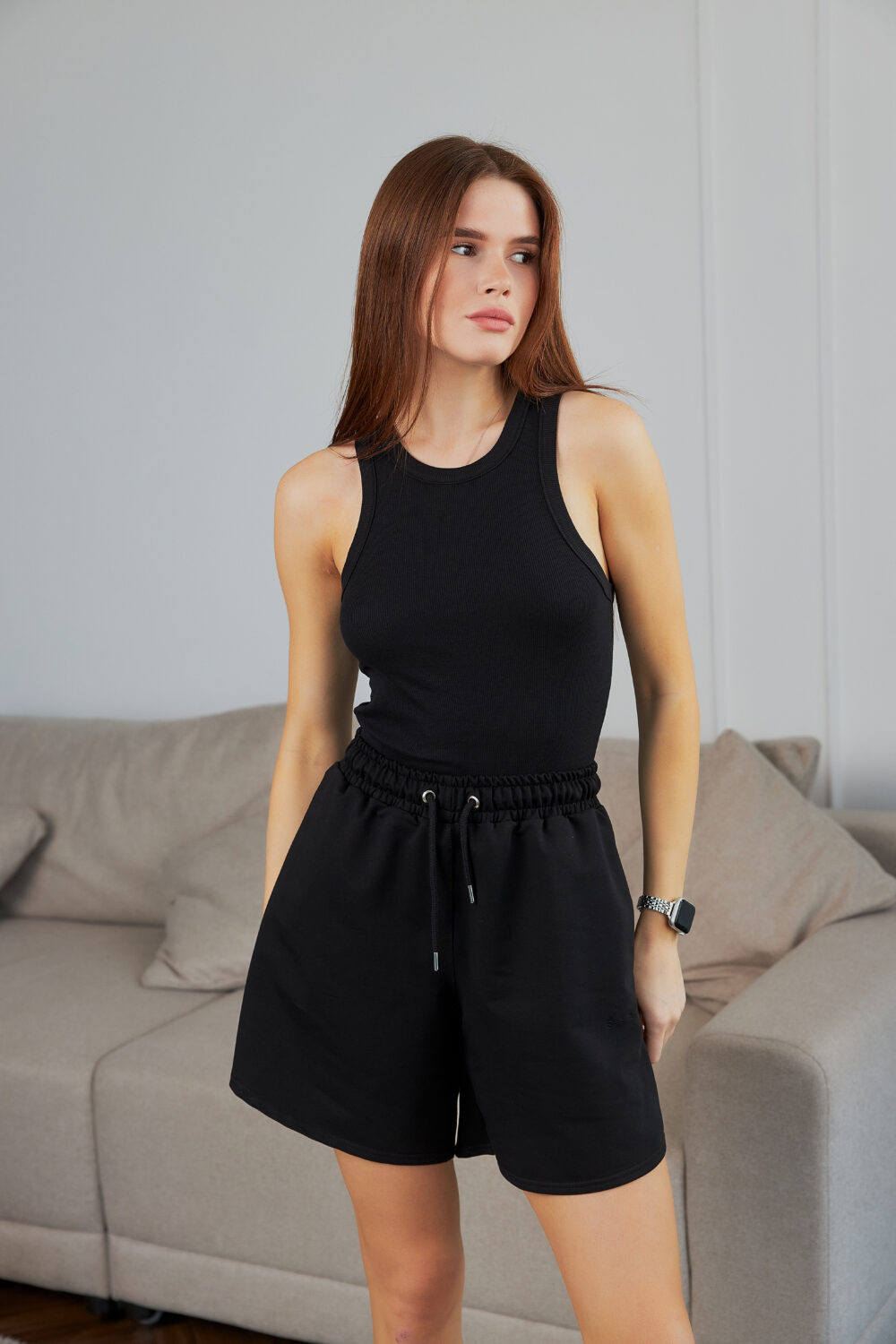 Жіноча майка з тонкої кашкорсе приталена базова